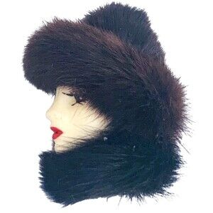 Flapper Lady Brooch Pin 2.5" Mink Fur Art Deco Beautiful Unique